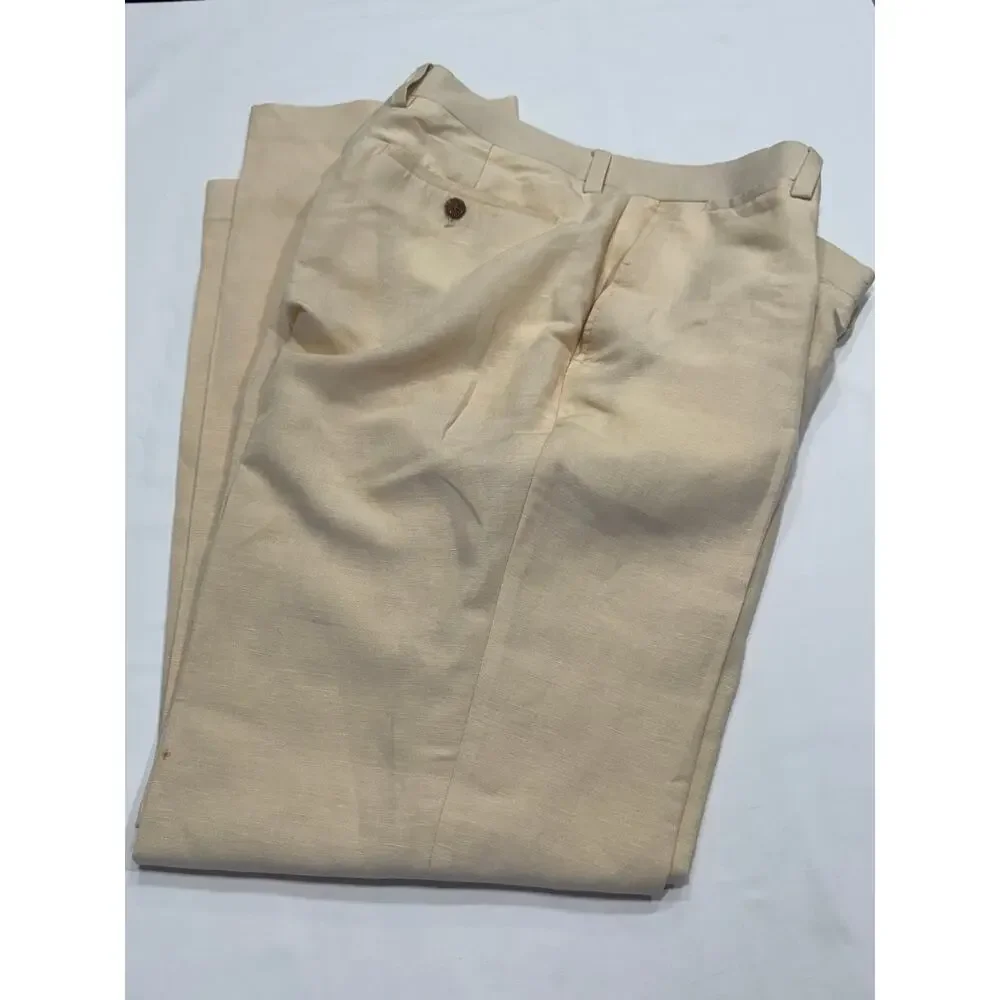 Louis Raphael Men's Tailored Linen Blend Dress Pants 35 W x 32‎ Inseam Beige